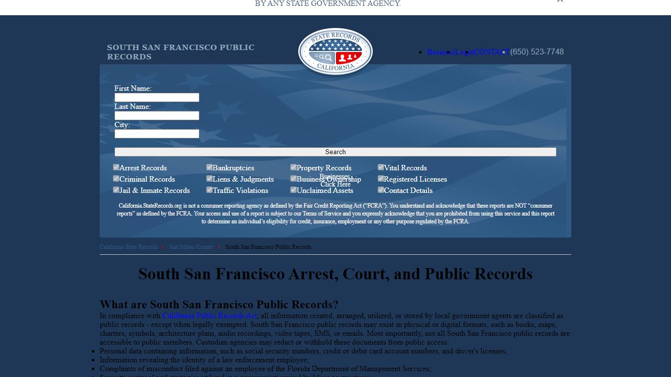 South San Francisco Arrest, Court, and Public Records
