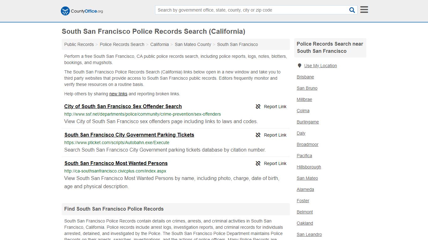 Police Records Search - South San Francisco, CA (Accidents & Arrest ...