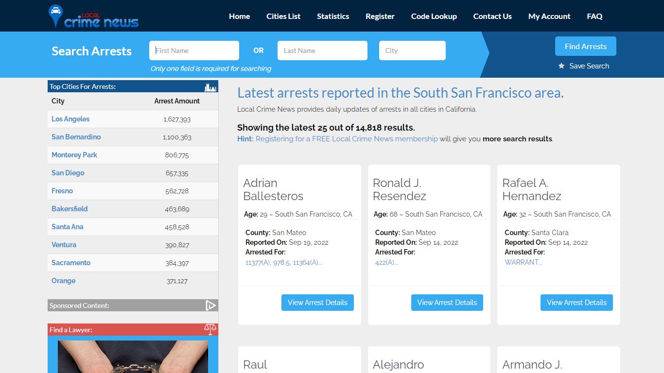 South San Francisco California Arrest Records | Local Crime News